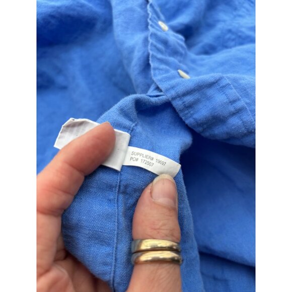 Ralph Lauren Mens Classic Fit Blue Linen Button-Down Shirt With Green Logo Embro - Picture 5 of 6